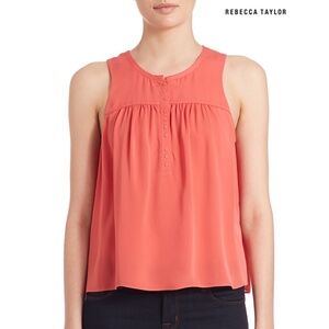 REBECCA TAYLOR WOMEN NWT 100% SILK SLEEVELESS MELON POP BLOUSE. SIZE 6
